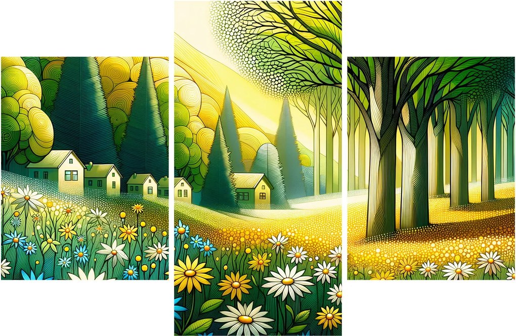 Kép - Falu sárga-zöld színekben (90x60 cm)