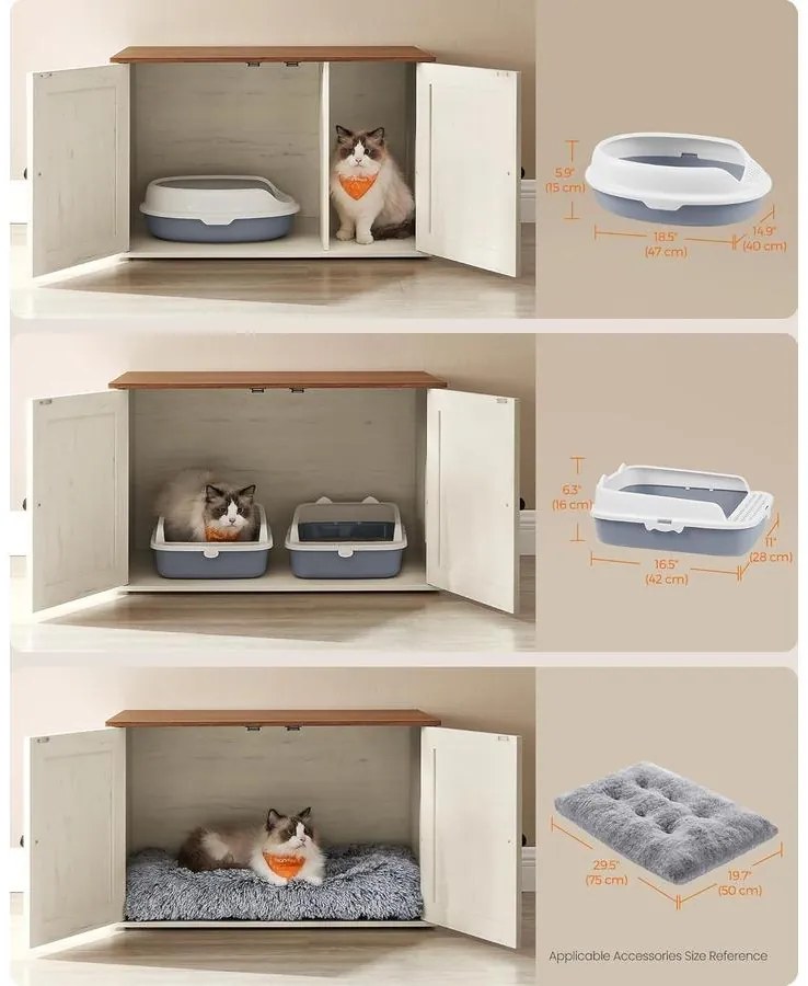 Feandrea macskaalom-bútor elrejtett kialakítással, 80 × 53 × 50 cm, barna és fehér színben