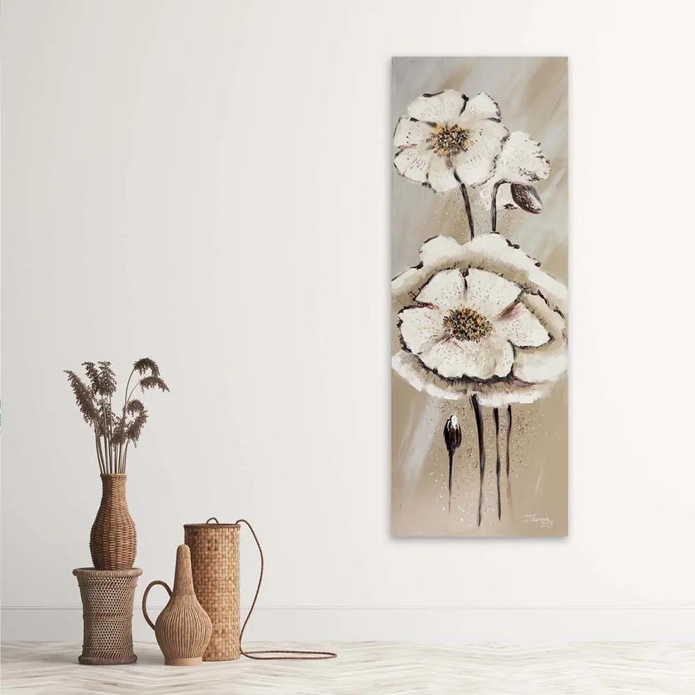 Gario Vászonkép Fehér festett virágok Méret: 30 x 90 cm