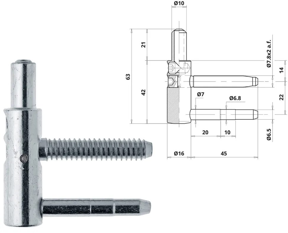 Otlav pánt 3D 16mm FIÚ ezüst (csaphossz 45mm)