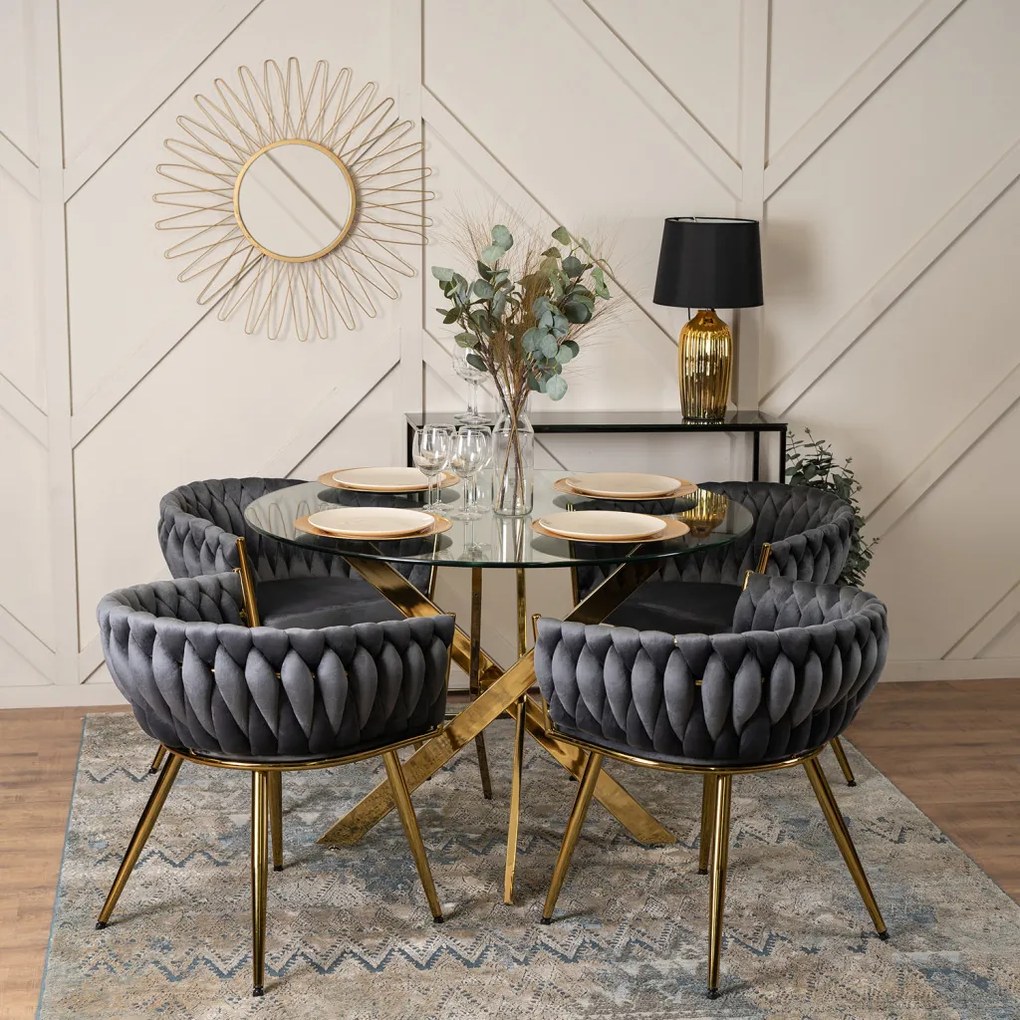 Scaun de sufragerie elegant cu tapițerie din catifea gri CAPRI