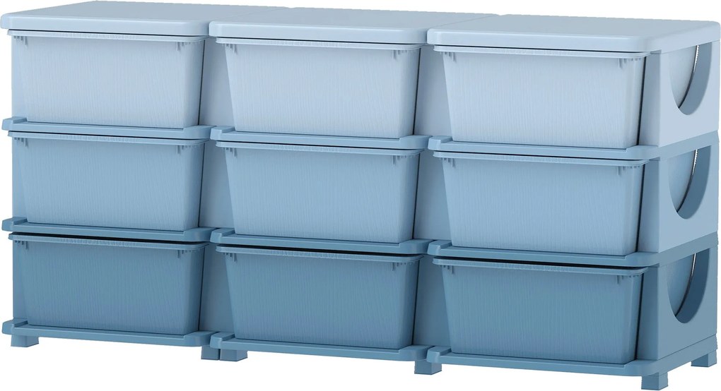 HOMCOM 9 fiókos gyerek tárolókomód – Játék- és tárolódobozok, kék, 113 × 37 × 56,5 cm – 3–6 éveseknek | Aosom