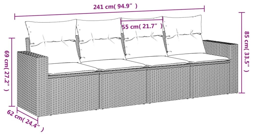 4 részes fekete polyrattan kerti ülőgarnitúra párnákkal