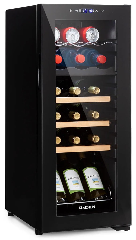 Klarstein Bovella 18 Duo+, 2 zónás borhűtő, 50 liter, 18 palack, üvegajtó