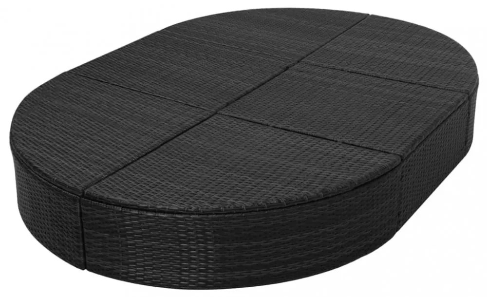 fekete polyrattan kültéri napozóágy párnával