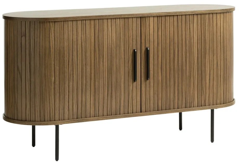 Barna alacsony komód tolóajtóval, tölgyfa dekorral 140x76 cm Nola – Unique Furniture