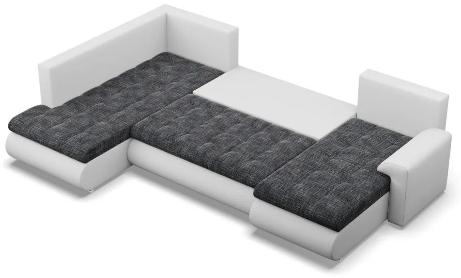 Tokio U sarokkanapé, 3 ágyneműtartóval, fonott + műbőr, baloldali, sötétszürke - fehér