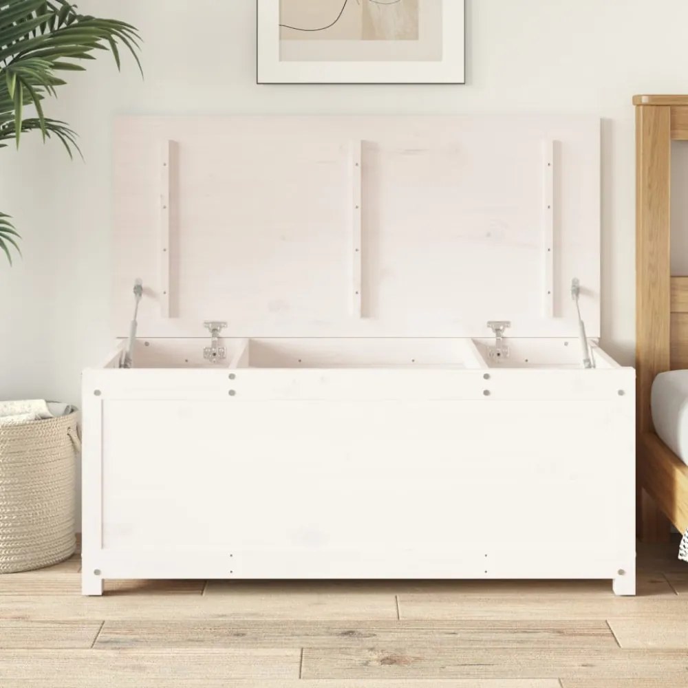 fehér tömör fenyőfa tárolóláda 110x50x45,5 cm