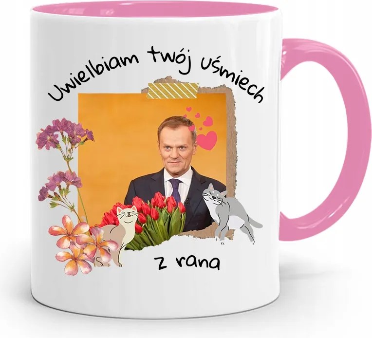 Donald Tusk Rózsaszín Bögre Platform Ajándék fényképes nyomtatással