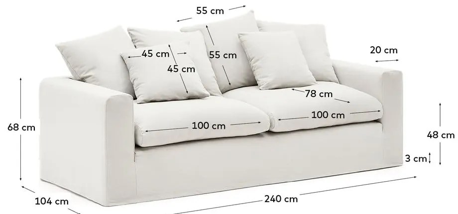 Fehér len kanapé 240 cm Nora – Kave Home