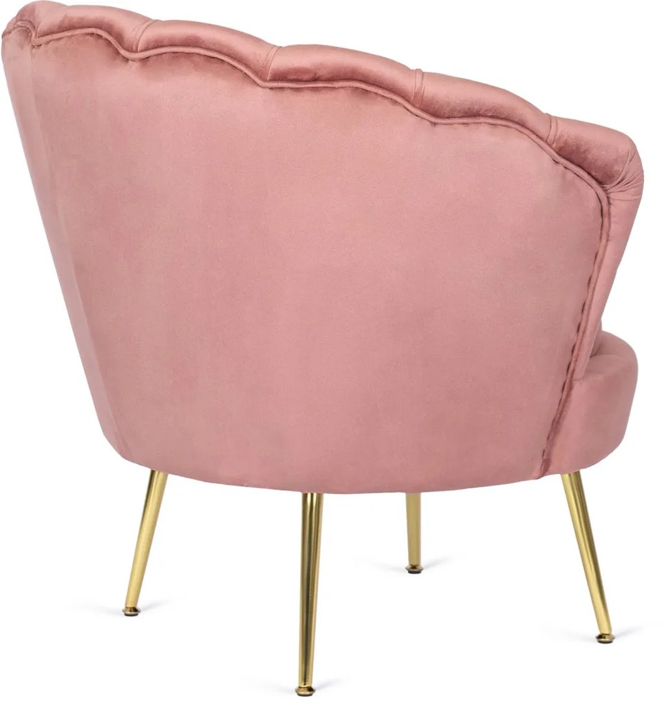 Elegáns Fotel Rózsaszín Bársony Kárpittal, Aranyszínű Lábakkal. ANGEL