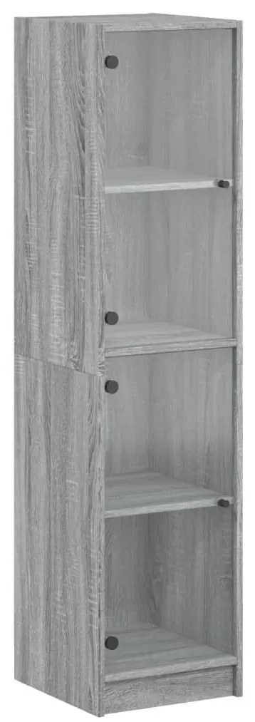 szürke sonoma színű magasszekrény üvegajtókkal 35 x 37 x 142 cm