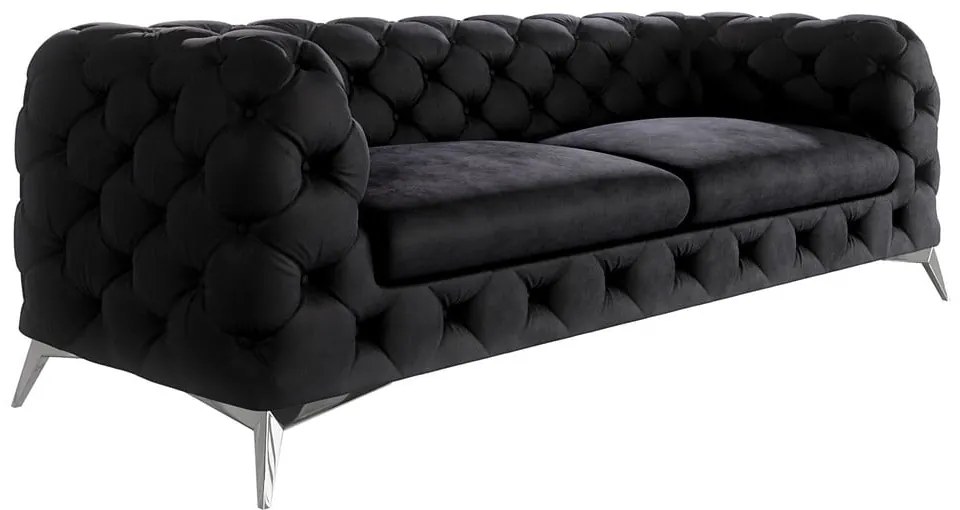 Fekete bársony kanapé 225 cm Chelsea – Ropez
