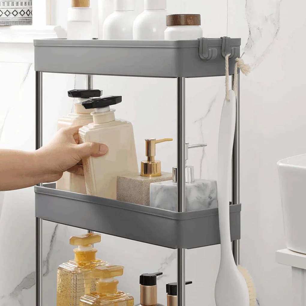 Pojízdný úložný vozík, plast, šedá, APV-E1008 GREY