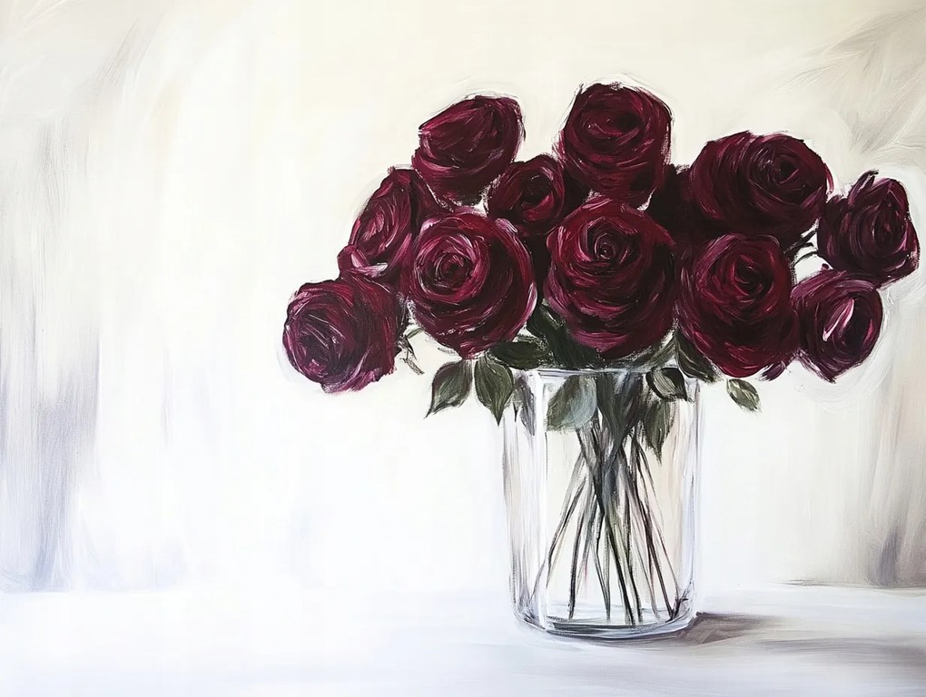 Vászonkép Canvas Dekoráció Váza Virágok Rózsák Bordó Csokor 80x60