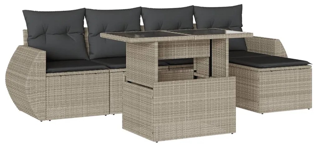 6 részes világosszürke polyrattan kerti ülőgarnitúra párnákkal