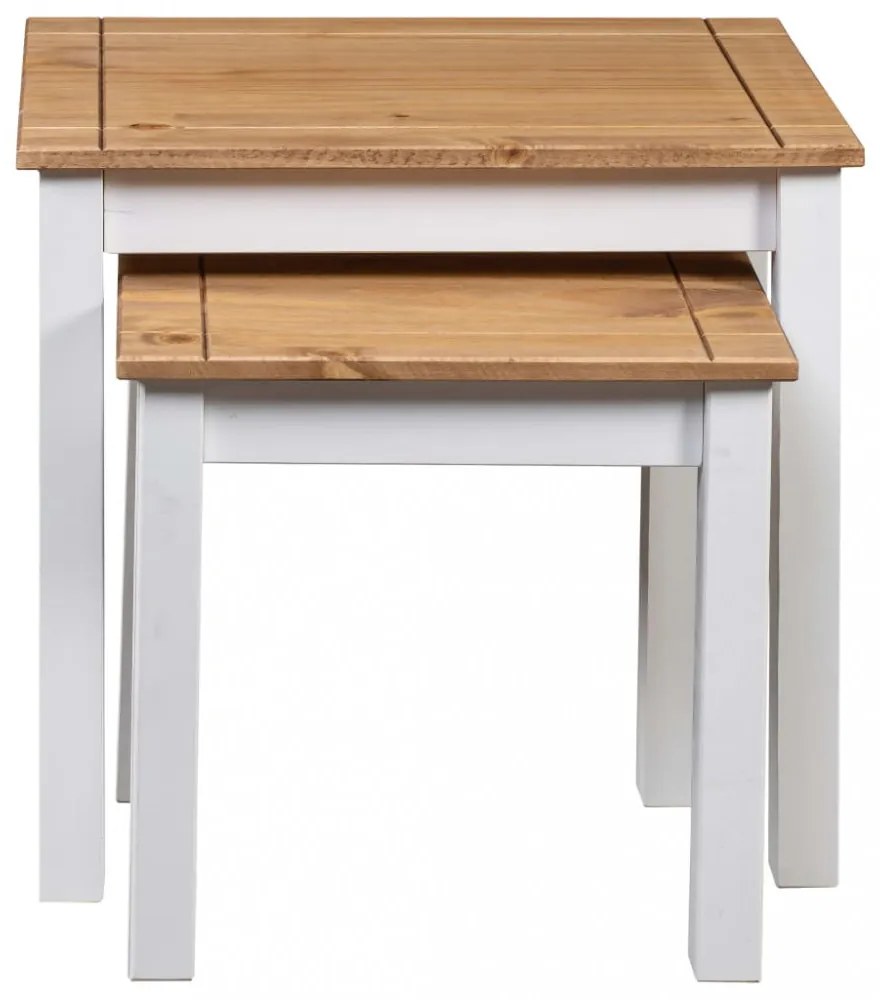 vidaXL 2 db fehér panama stílusú tömör fenyőfa egymásba tolható asztal