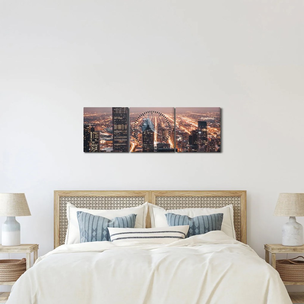 Fényes metropolisz képe (órával) (90x30 cm)