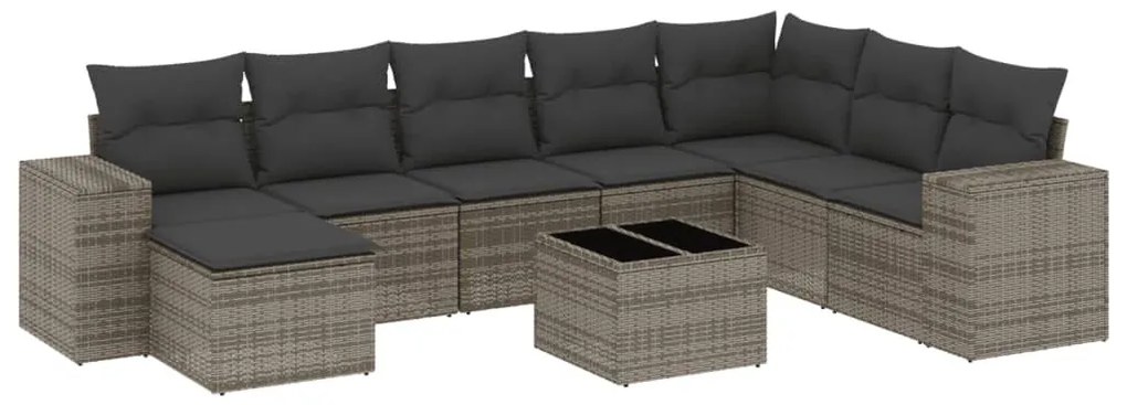 9 részes szürke polyrattan kerti ülőgarnitúra párnákkal
