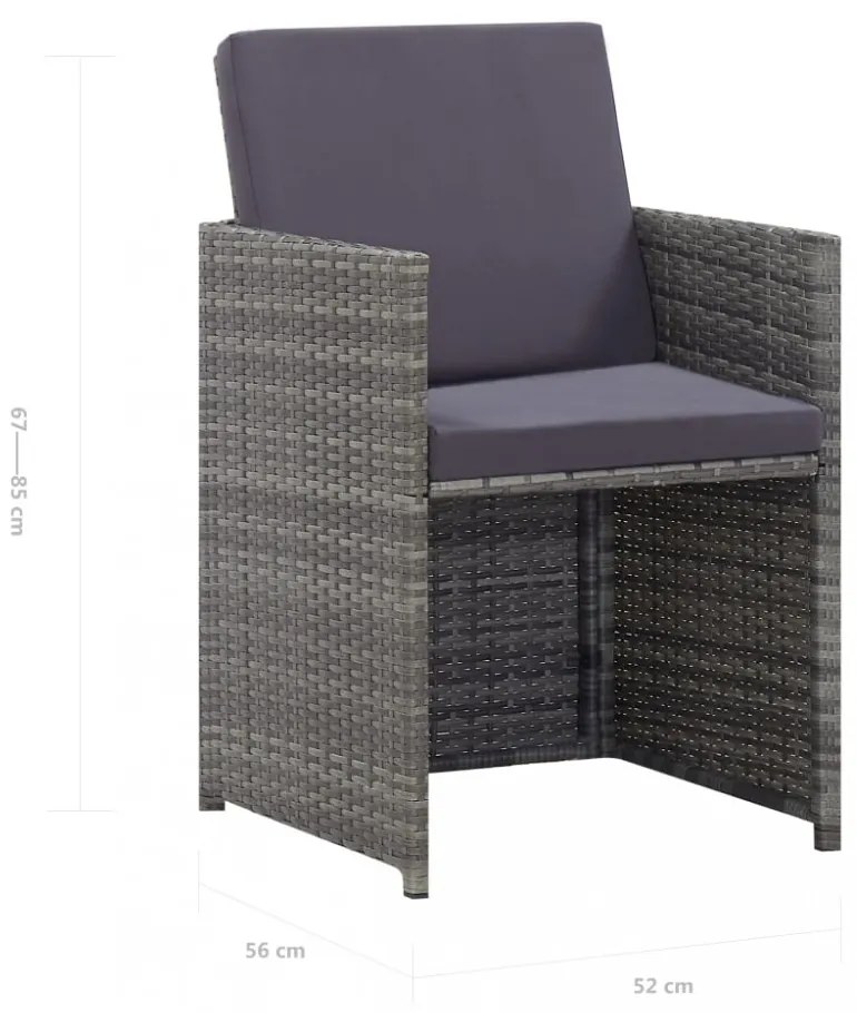 9 részes antracitszürke polyrattan étkezőszett párnákkal
