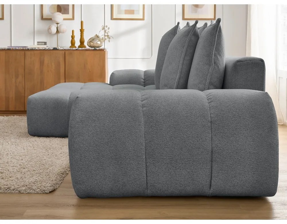 Sötétszürke zsenília kinyitható-tárolóhelyes sarokkanapé (bal oldali-heverő résszel) Everest – Bobochic Paris