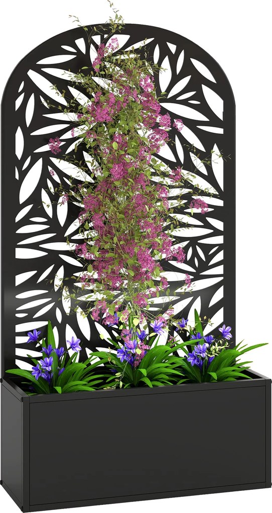 Outsunny emelt virágtartó levélmintás rácssal — fém virágláda 61 × 23 × 113 cm kertbe, erkélyre és teraszra | Aosom