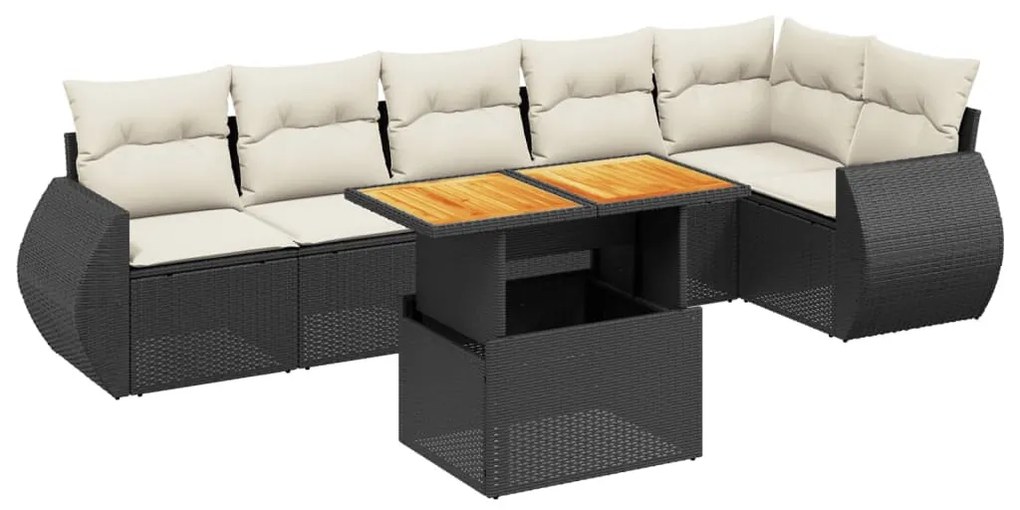7 részes fekete polyrattan kerti ülőgarnitúra párnával