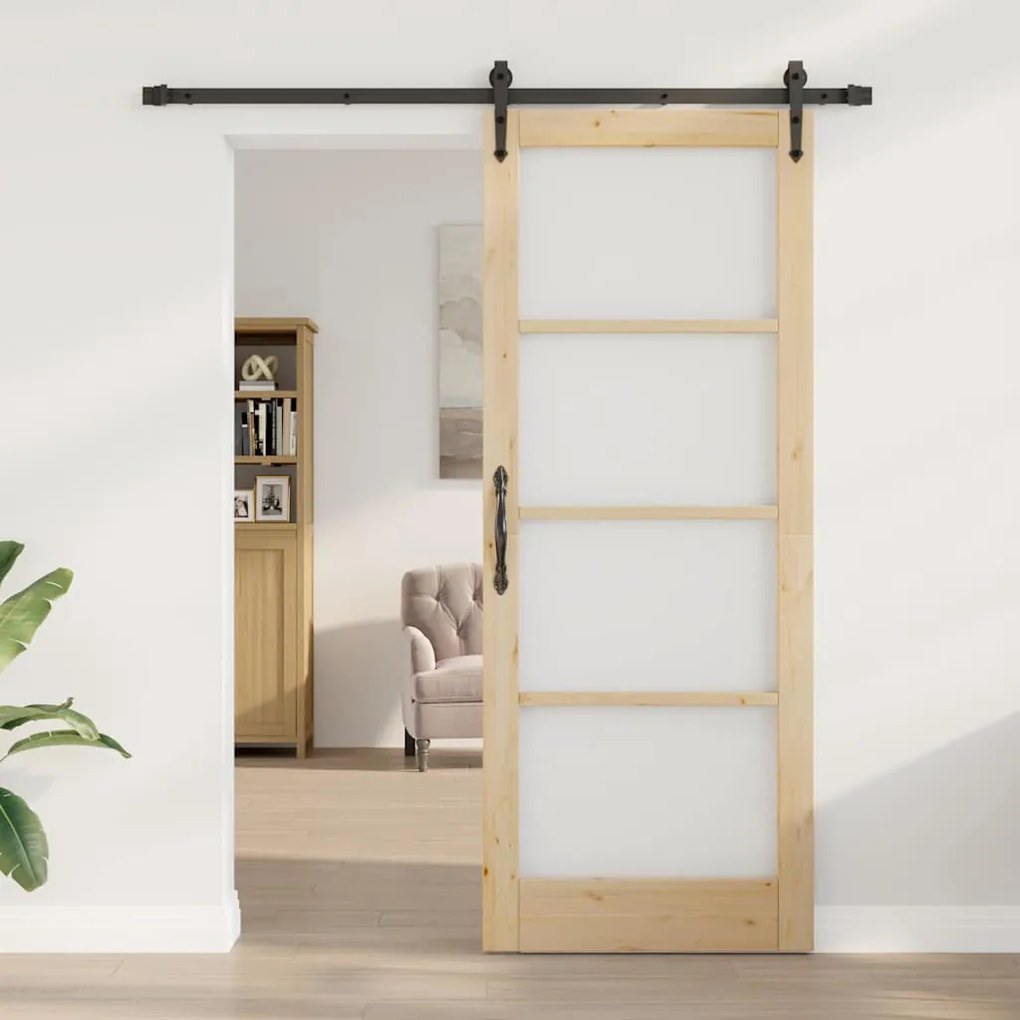 Egyszerű Csúszó Ajtó Barna 83 x 211 cm Fa és fém
