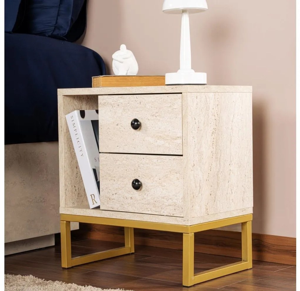 Éjjeliszekrény GLIMMER 50x45,2 cm bézs/arany