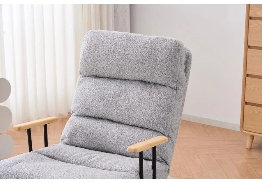 Hintaszék fa lábakkal, plüss szövettel, 4 fokozatban állítható háttámlával,  Szürke színben