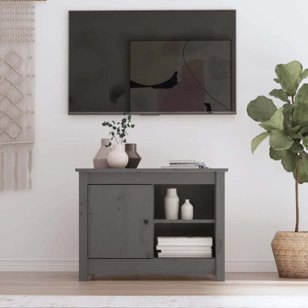 szürke tömör fenyőfa TV-szekrény 70 x 36,5 x 52 cm