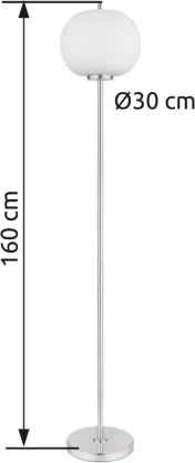 Globo 15345SNO Állólámpa fém nikkel matt, üveg fehér, lábkapcsoló a kábelben, ø: 300mm, M:1600mm, kábelhossz 1800mm, nem tartozék: 1x E27 60W 230V