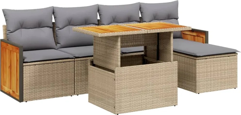 vidaXL 6 részes bézs polyrattan kerti ülőgarnitúra párnával