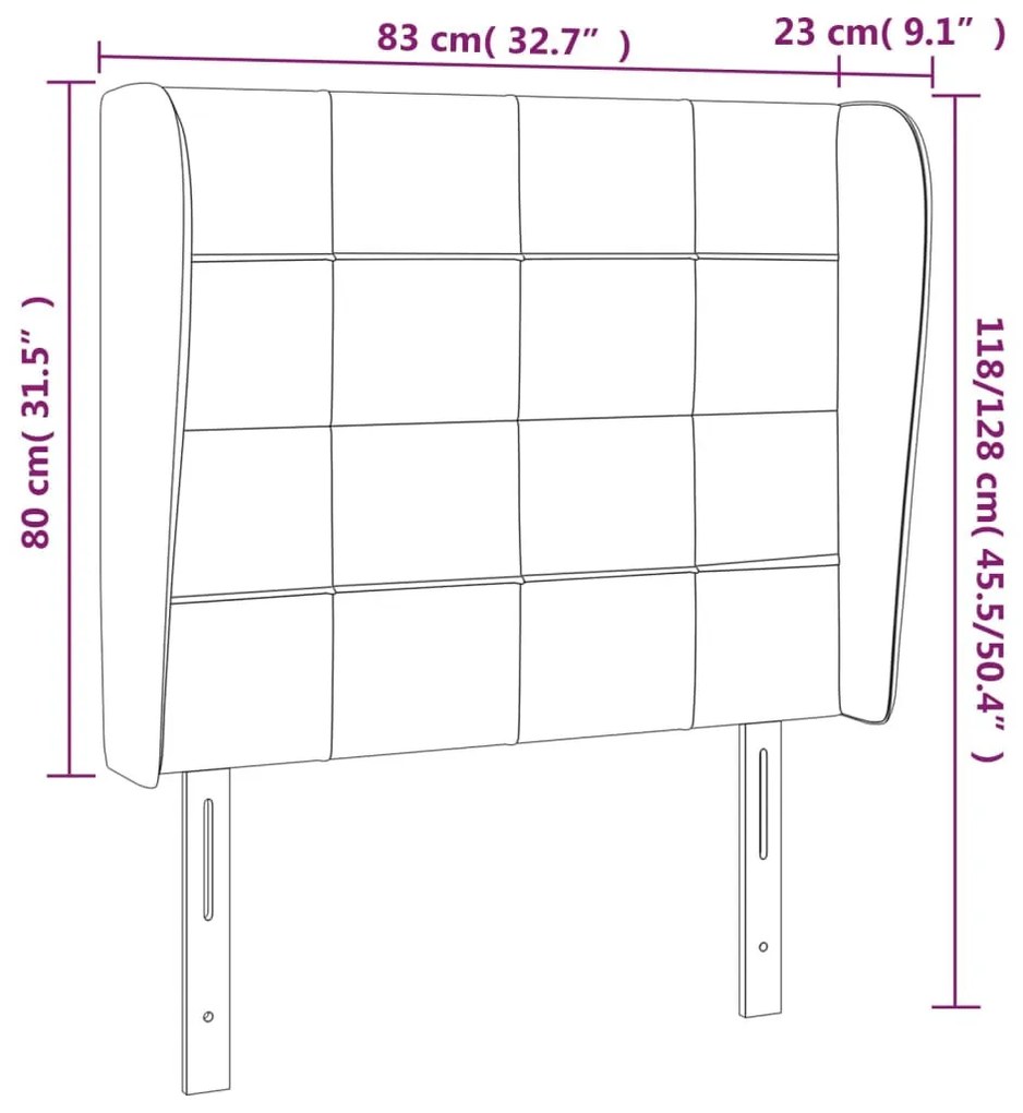 fekete bársony fejtámla szárnyakkal 83 x 23 x 118/128 cm