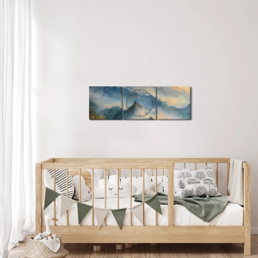 Kép - Festett hegyi táj (órával) (90x30 cm)