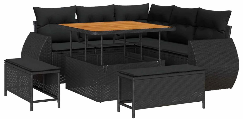 vidaXL Kerti Kanapé Szett 8 pcs Fekete polirattan