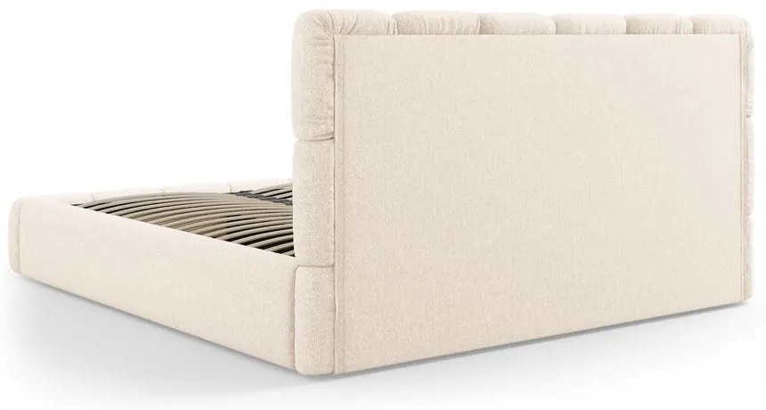 Krémszínű kárpitozott ágyneműtartós franciaágy ágyráccsal 140x200 cm Bellis – Micadoni Home