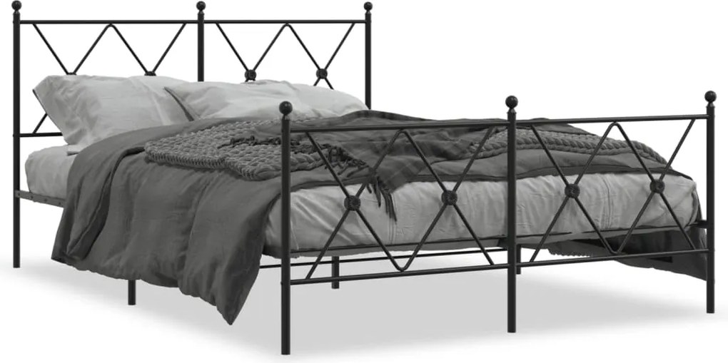 vidaXL fekete fém ágykeret fej- és lábtámlával 140 x 190 cm