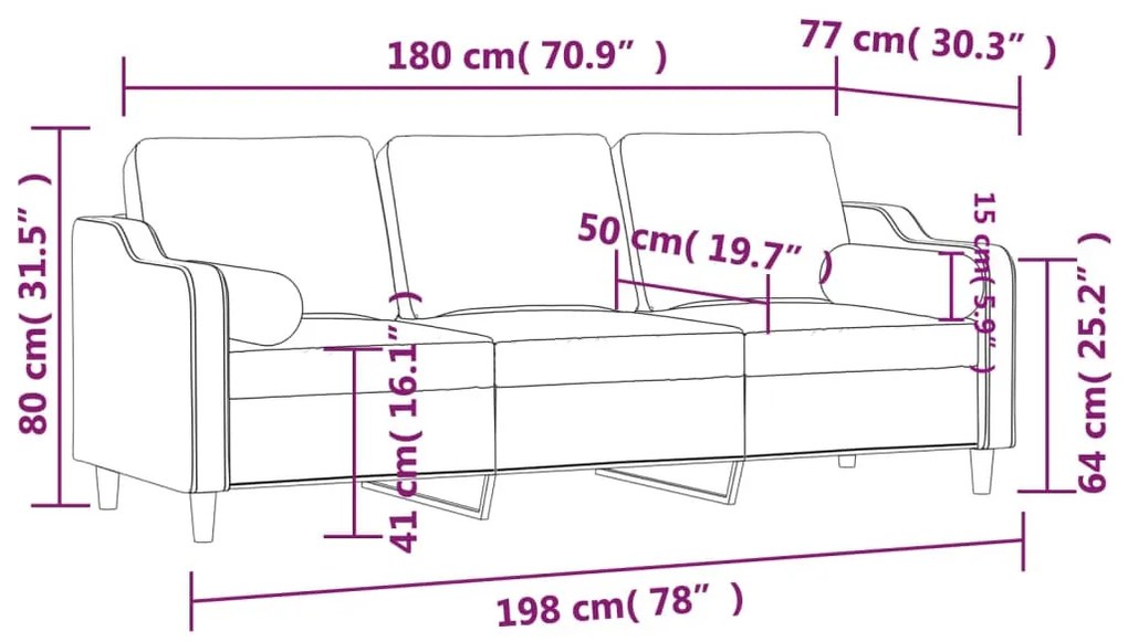 3 személyes sötétszürke szövet kanapé díszpárnákkal 180 cm