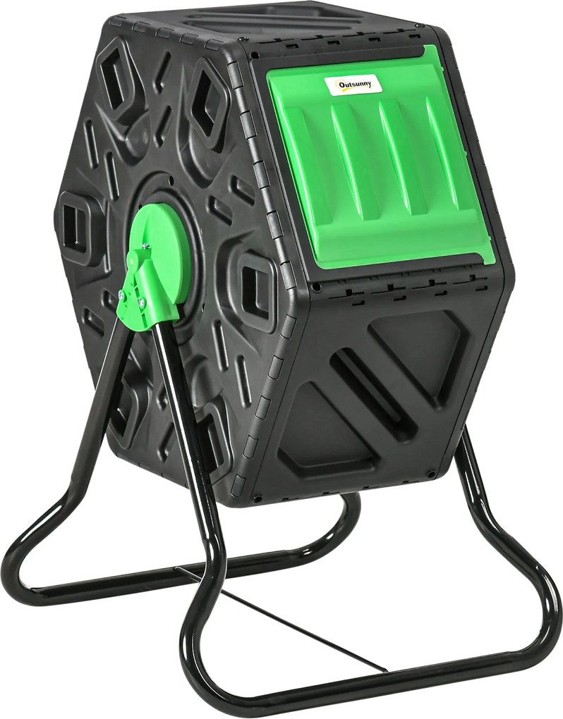 Outsunny Komposztáló 65 Liters, 60x49x77cm Forgatható Gyors Komposztáló Műanyagból, Időjárásálló Thermokomposztáló Szellőző Rendszerrel, Fedéllel, Ker