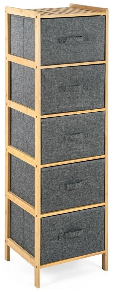 G21 Bambusz polc kosarakkal, 5 polc, szürke, 5 emelet