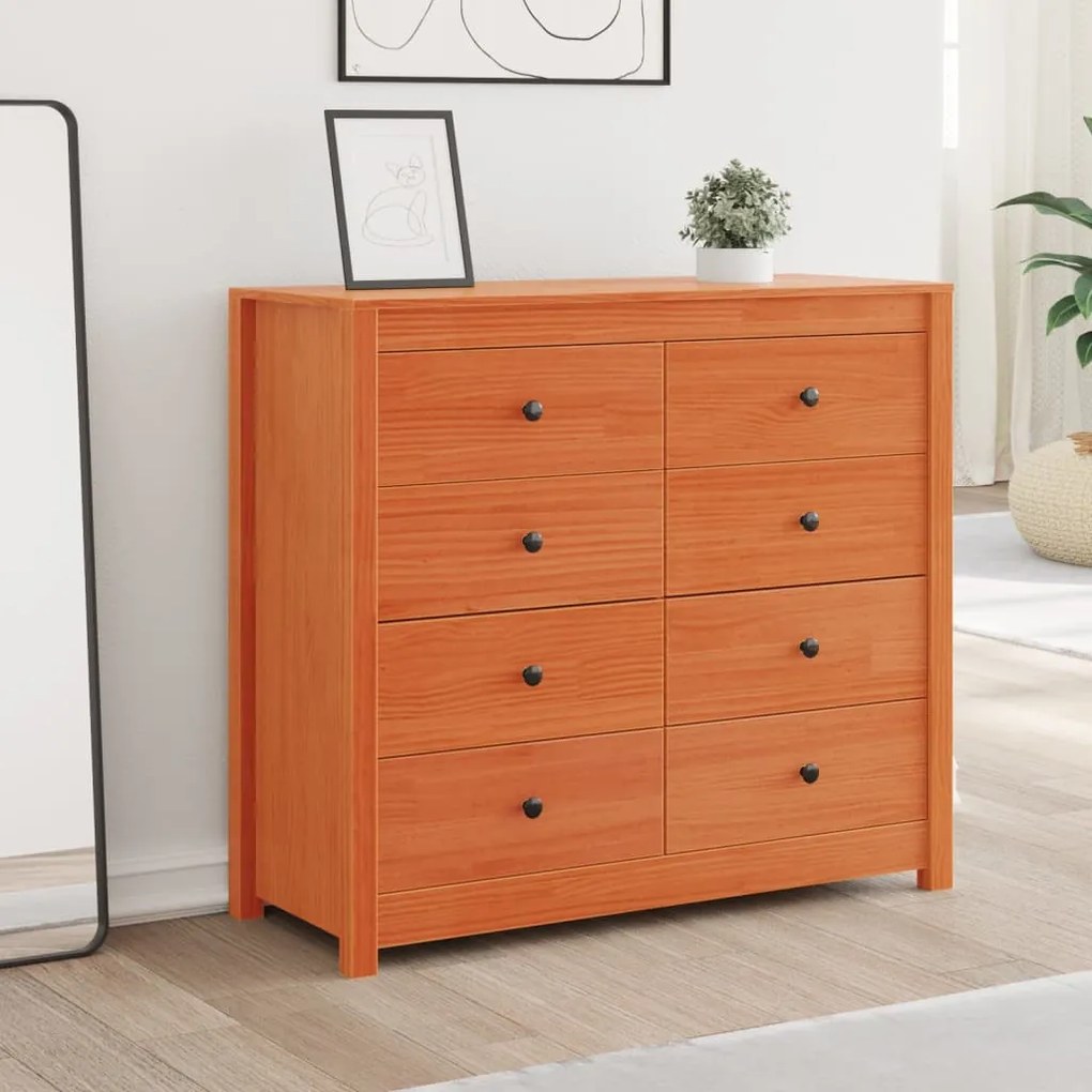 viaszbarna tömör fenyőfa kisszekrény 100 x 40 x 90 cm
