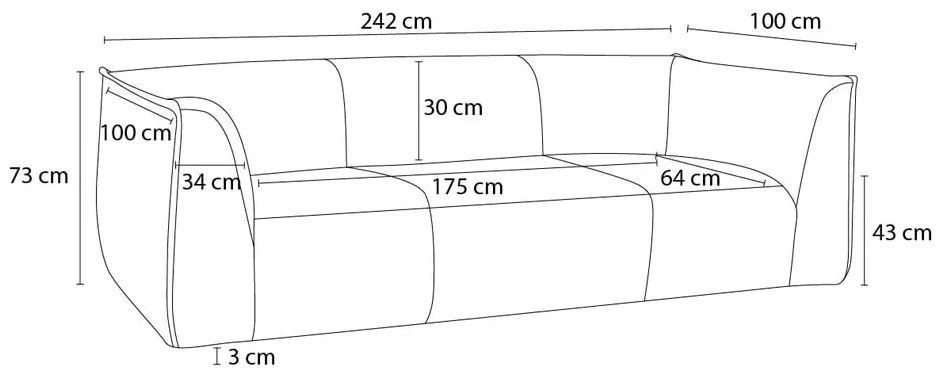 Fehér buklé kanapé 242 cm Giorgia – Bobochic Paris