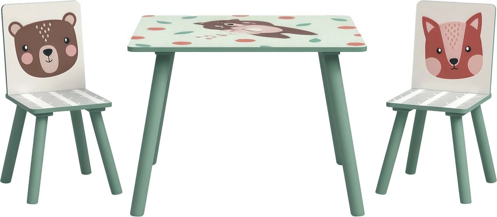 ZONEKIZ 3 Részes Gyermek Asztal és Szék Szett - Gyerek Asztal 2 Székkel - Játékokhoz 3-8 Éveseknek - Zöld és Fehér | Aosom