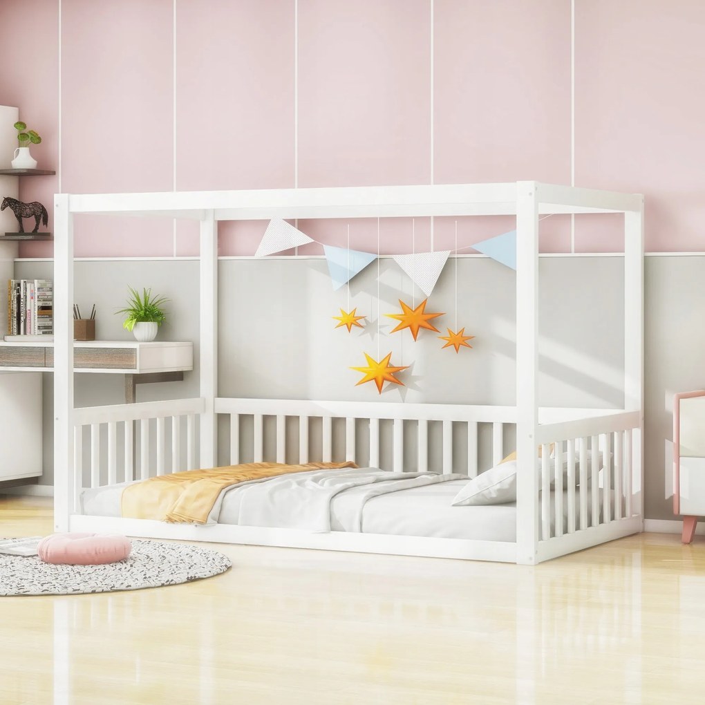 Gyerekágy Egyszemélyes ágy Baldachinos ágy 90 x 200 cm Fehér