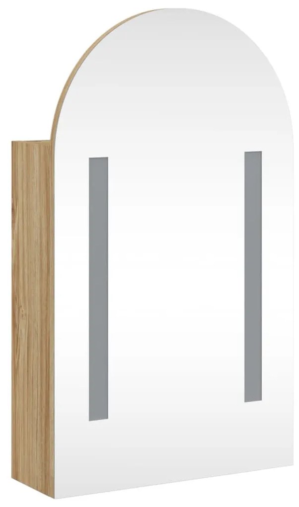 tölgyszínű fürdőszobai ívelt tükörszekrény LED-del 42x13x70 cm