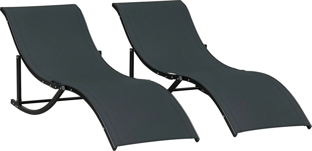 Outsunny 2 darab Ergonomikus Összecsukható Alumínium Napozóágy Textiline Anyaggal Medencéhez, Teraszra, Kertbe 165x61x63 cm Fekete | Aosom