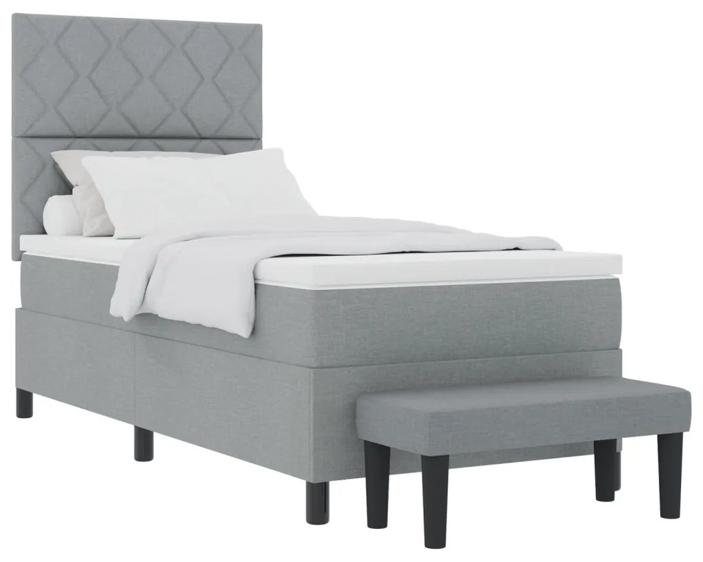 Box Spring Ágy matraccal és pad Light Grey 90x190 cm Szövet