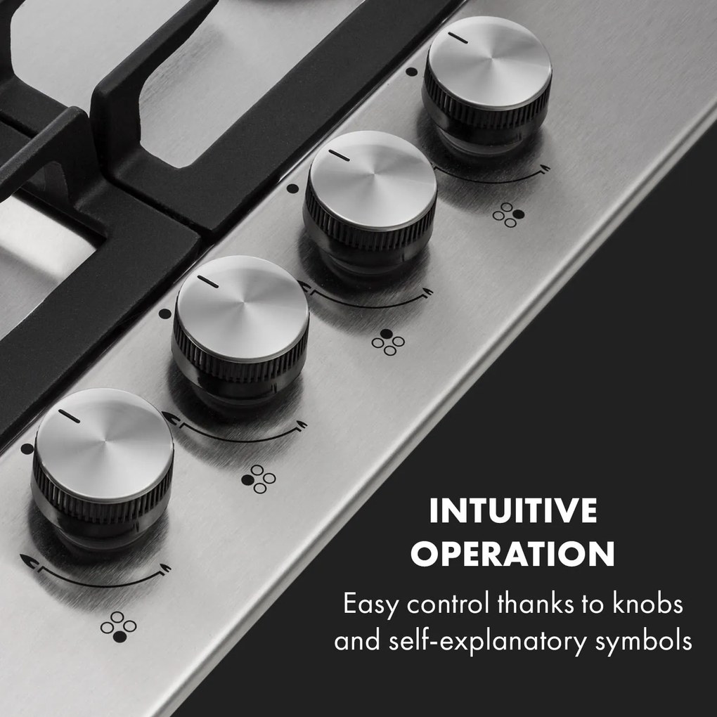 Klarstein Ignito 4, gázfőzőlap, 4 Sabaf égő, rozsdamentes acél, ezüst