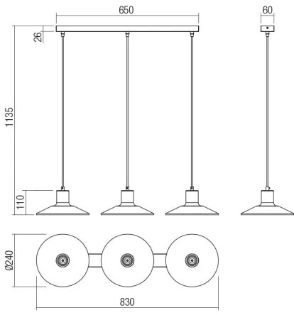 Redo 01-4056 - Csillár zsinóron FRESNO 3xE27/42W/230V